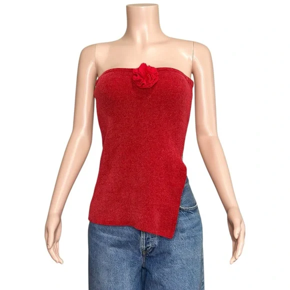 WITH JÉAN Belle Crushed Velvet Strapless Top, Red, Medium - Picture 5 of 11
